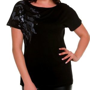 Tops & Plus Black Magic sequenced shoulder plus size top